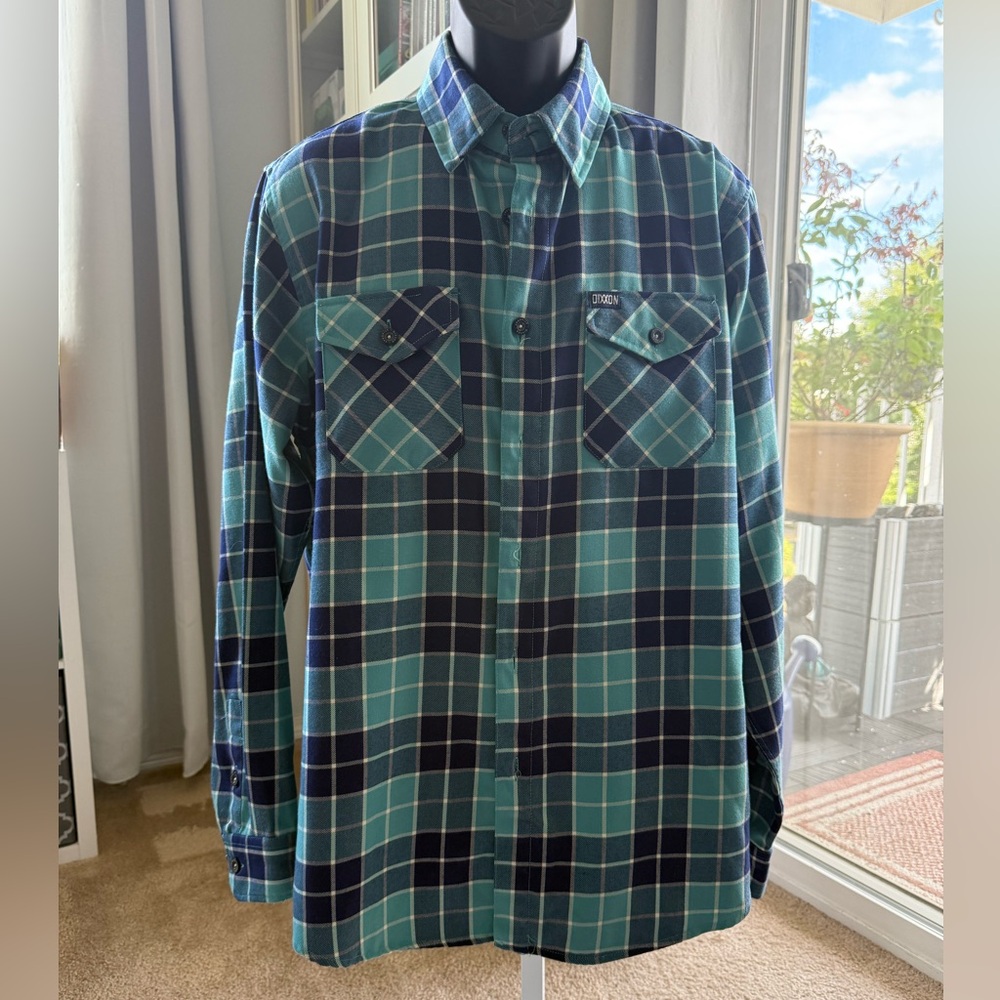 DIXXON Stingray Men's Blue and Green Plaid Shirt (L)